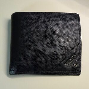 Prada Black Textured Leather Bi-Fold Wallet